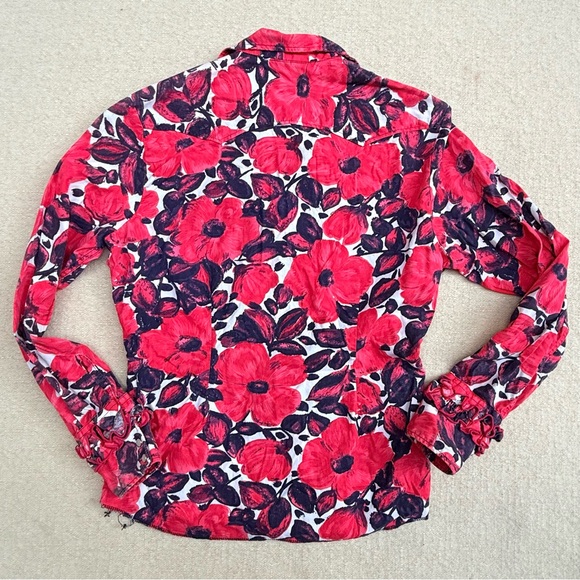 Levi's Vintage Western Wear Floral Painted Pink Black Ruffle Blouse Top Cowboy S - Picture 3 of 9